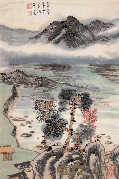 江宏 云溪松亭图 片 69×45cm